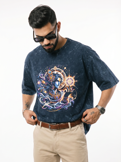 CELESTIAL KRISHNA UNISEX ACID WASHED OVERSIZED T-SHIRT