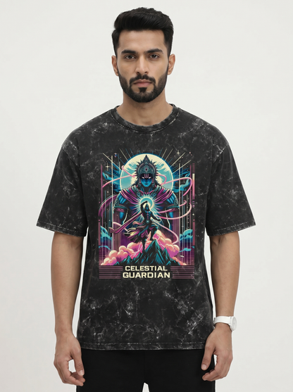 CELESTIAL GUARDIAN UNISEX ACID WASHED OVERSIZED T-SHIRT