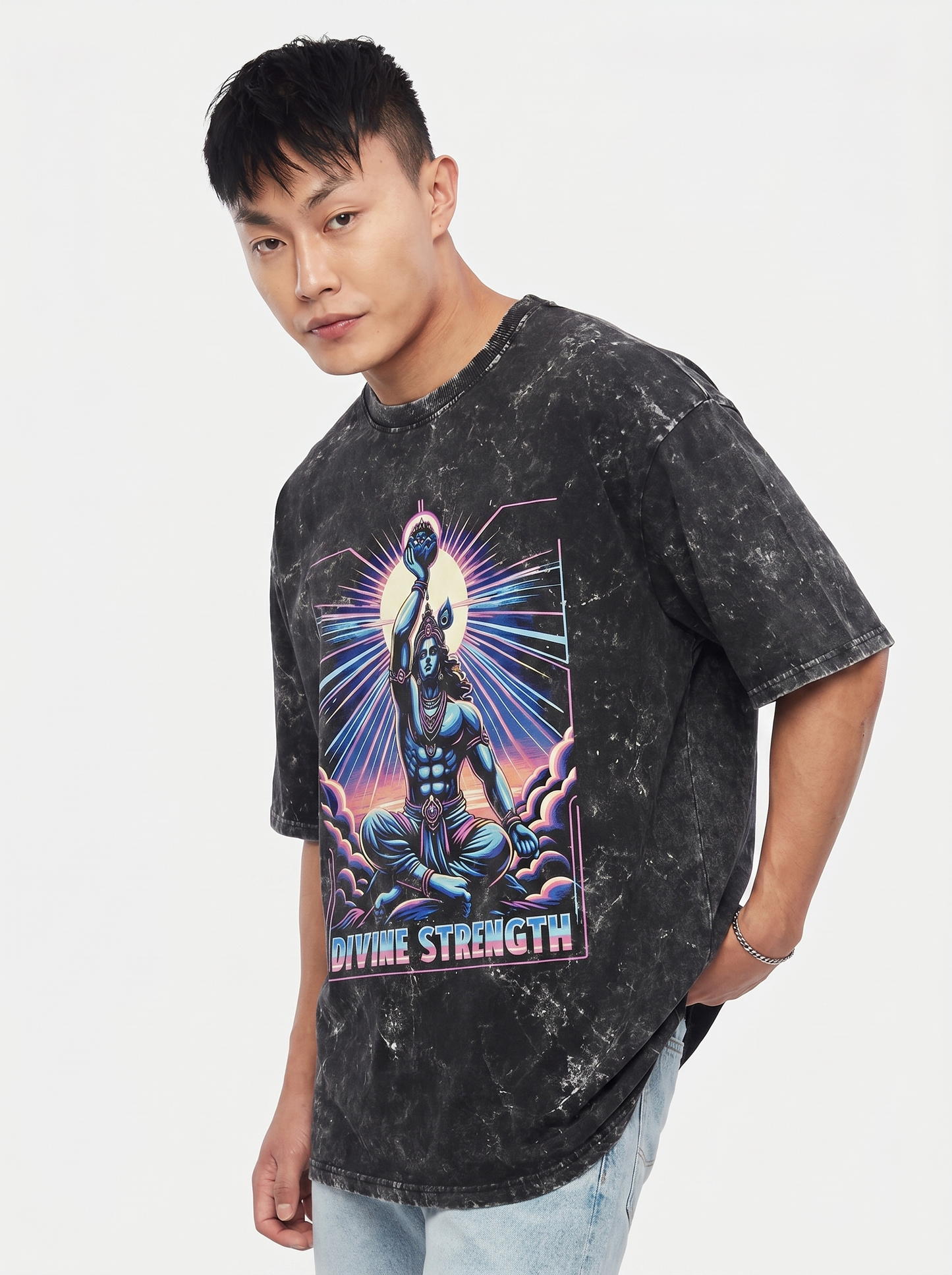DIVINE STRENGTH UNISEX ACID WASHED OVERSIZED T-SHIRT
