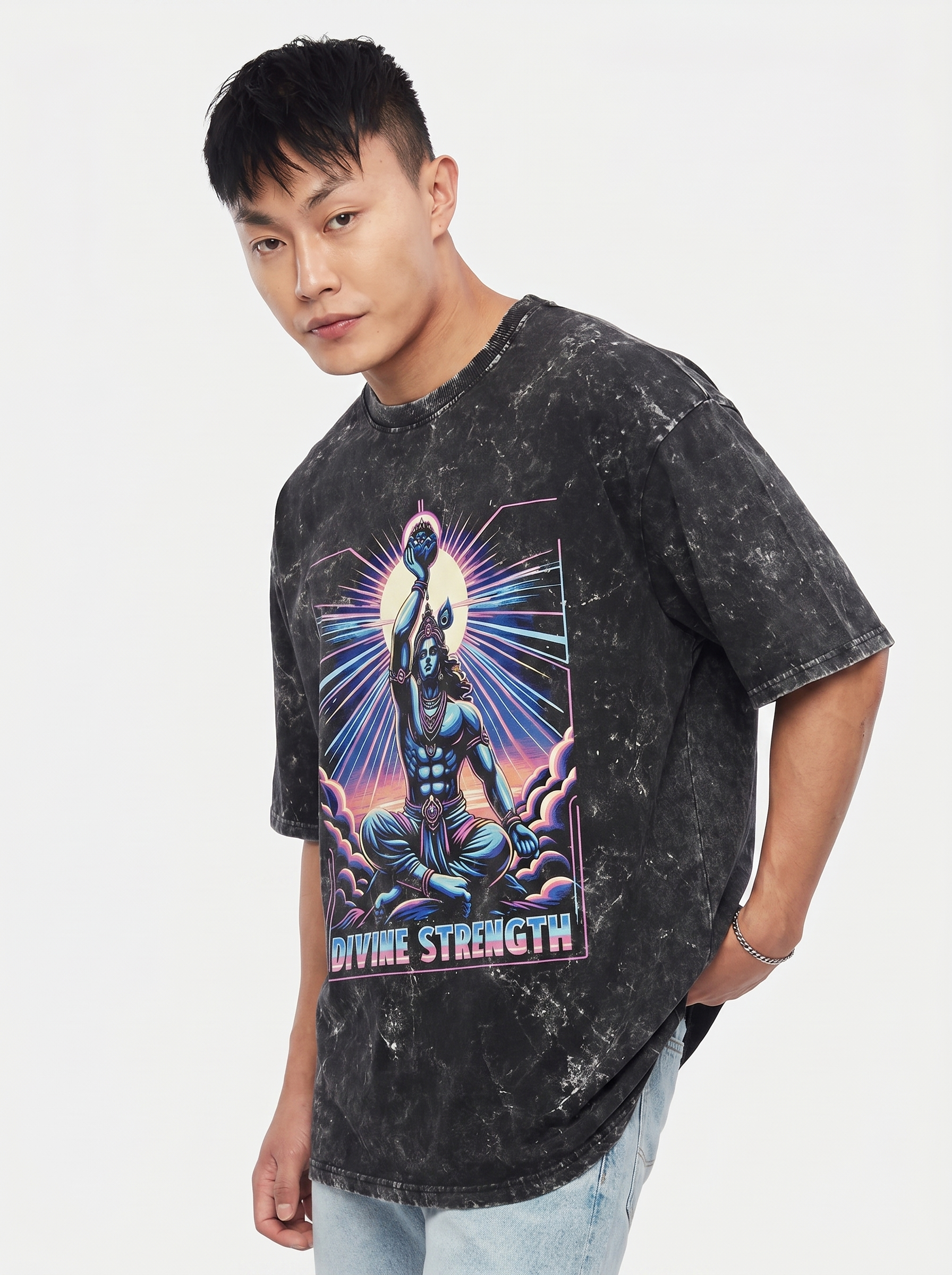 DIVINE STRENGTH UNISEX ACID WASHED OVERSIZED T-SHIRT