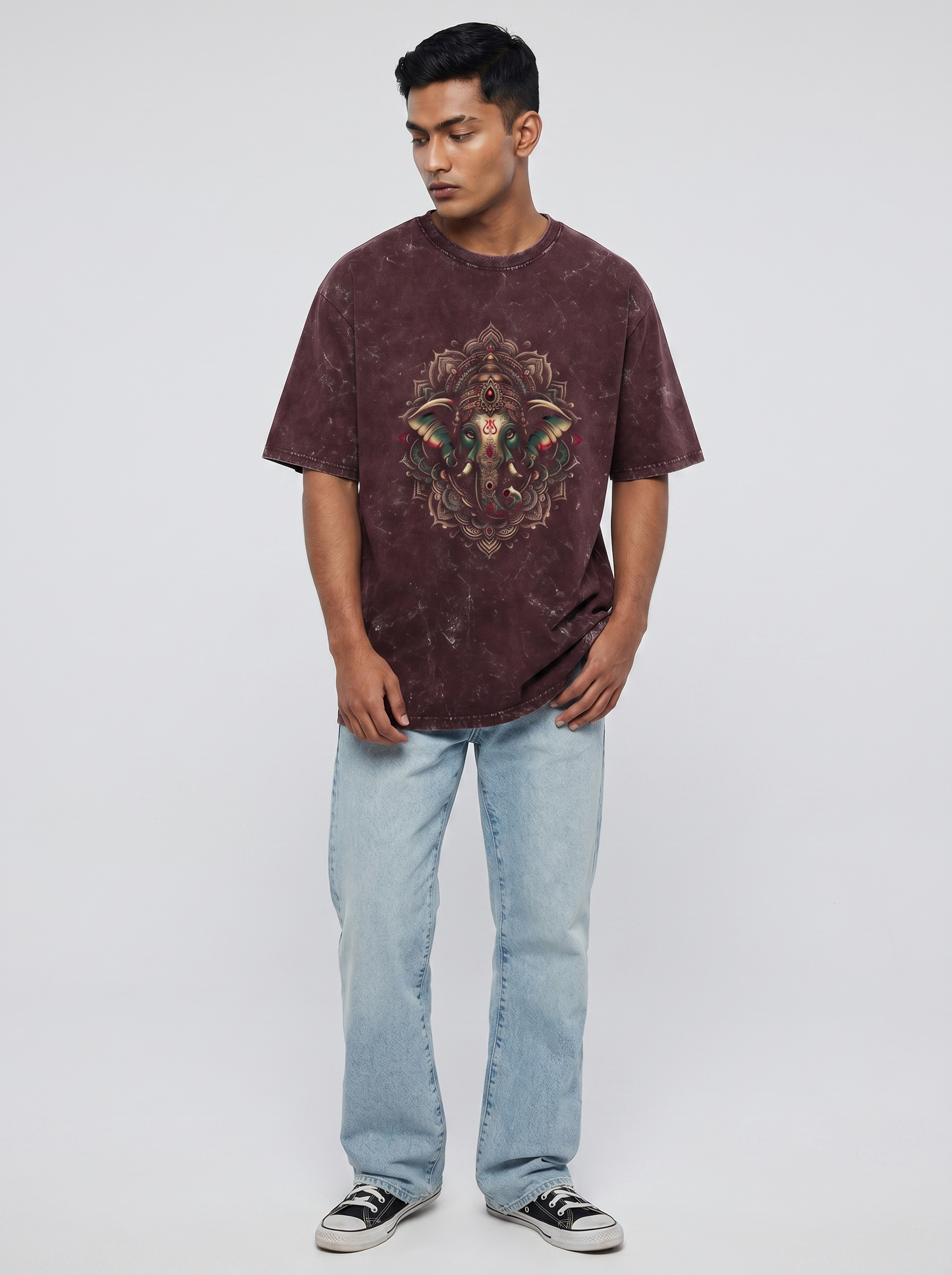 CELESTIAL GANESH UNISEX ACID WASHED OVERSIZED T-SHIRT