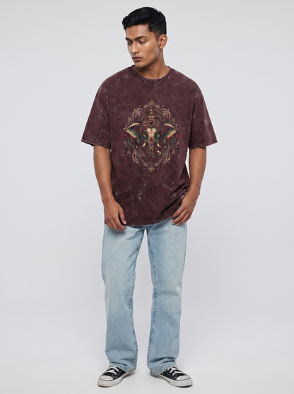 CELESTIAL GANESH UNISEX ACID WASHED OVERSIZED T-SHIRT