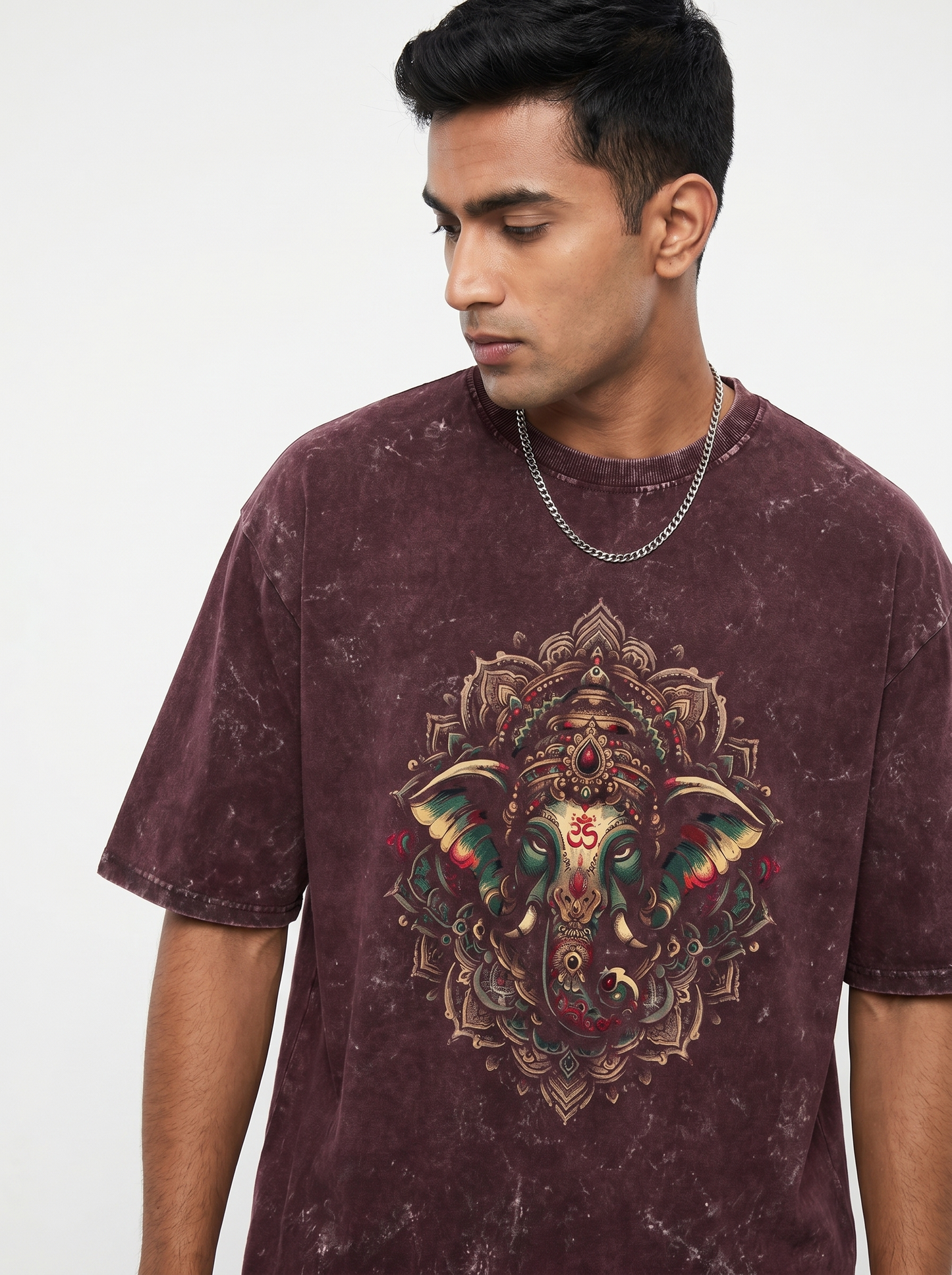 CELESTIAL GANESH UNISEX ACID WASHED OVERSIZED T-SHIRT