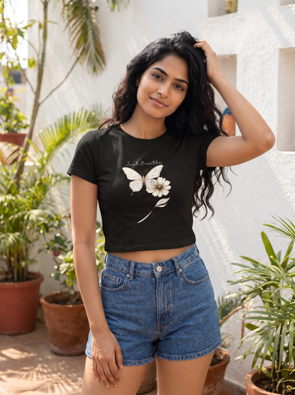 "JUST BREATHE" BUTTERFLY & FLORAL GRAPHIC BABY TEE