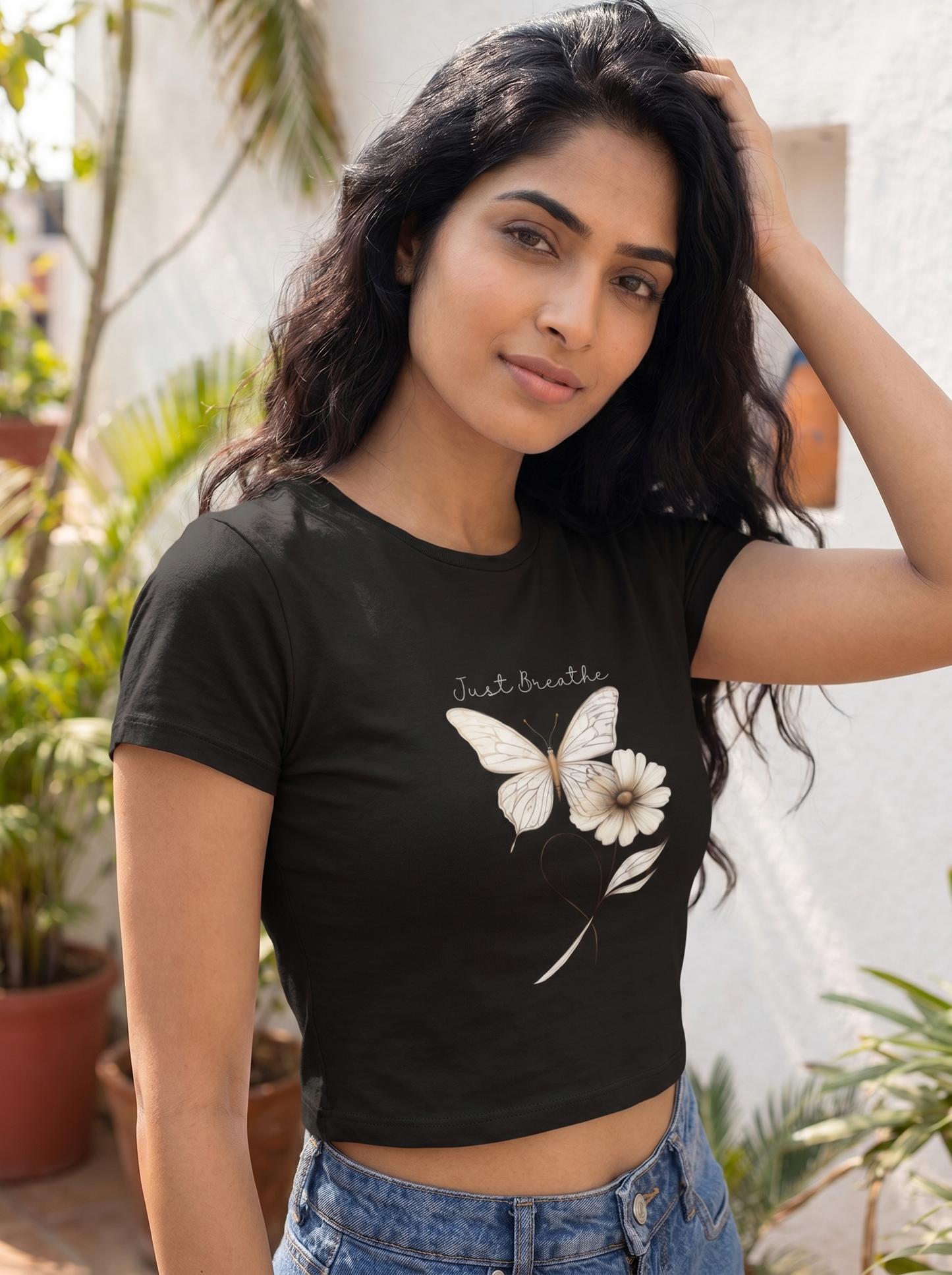 "JUST BREATHE" BUTTERFLY & FLORAL GRAPHIC BABY TEE