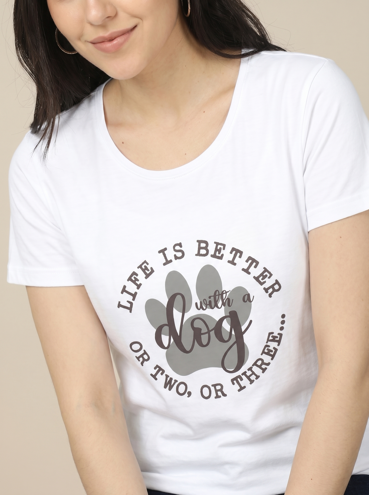 LIFE IS BETTER WITH A DOG, PAW PRINTED WOMEN'S CLASSIC TEE