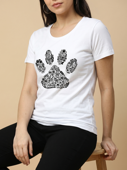 MANDALA PATTERN PAW PRINTED WOMEN'S CLASSIC GRAPHIC TEE