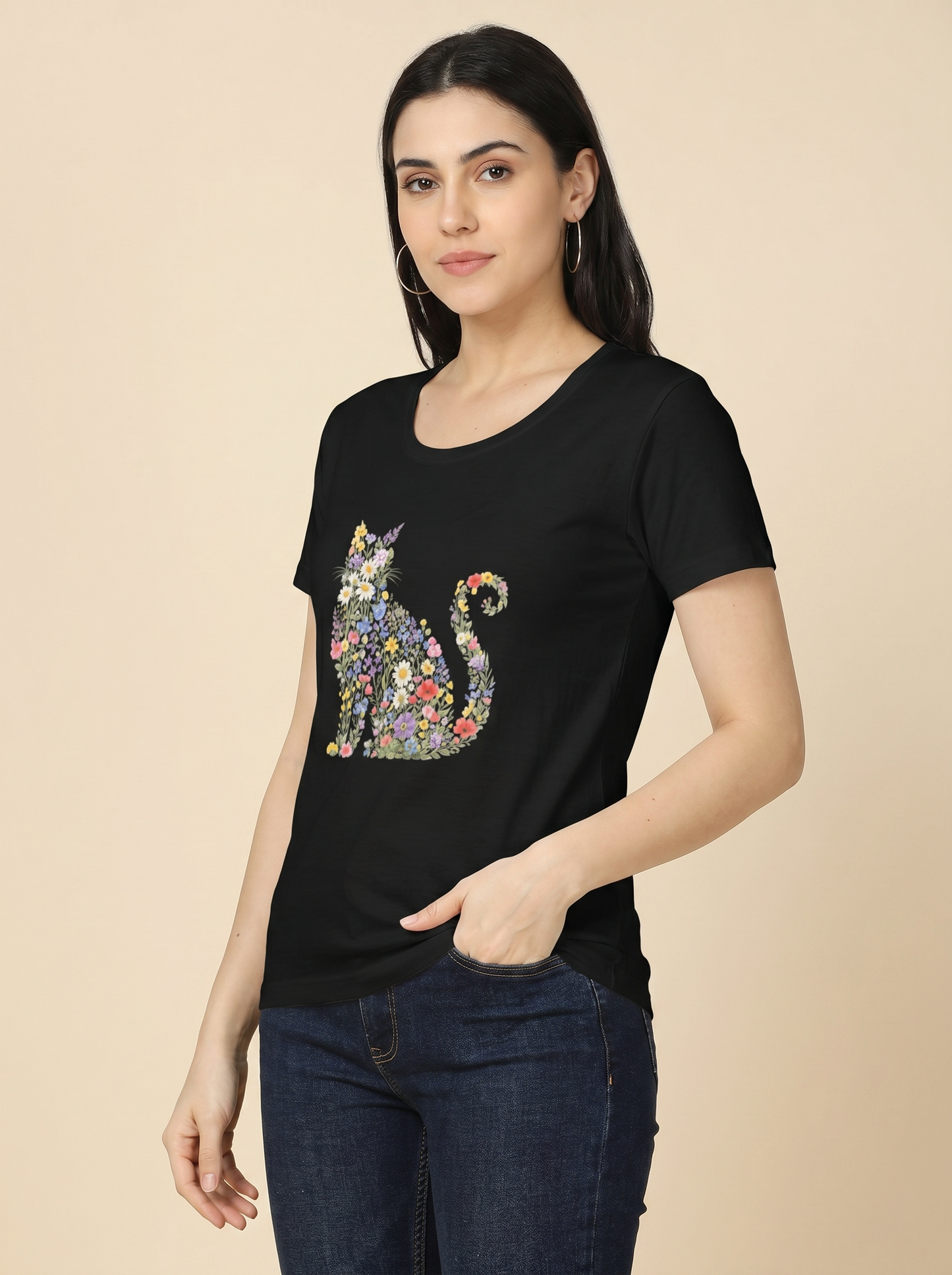 ENCHANTED FLORAL CAT SILKHOUSE GRAPHIC TEE