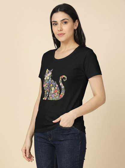 ENCHANTED FLORAL CAT SILKHOUSE GRAPHIC TEE